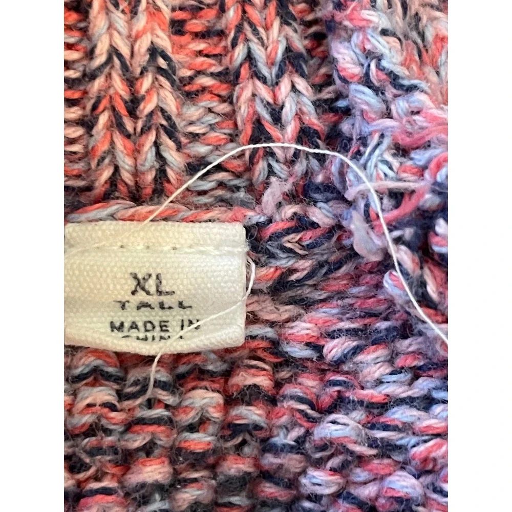 VTG Gap Womens Sweater XL Tall Pullover Pink Marled Cable Knit Crew Neck Raglan